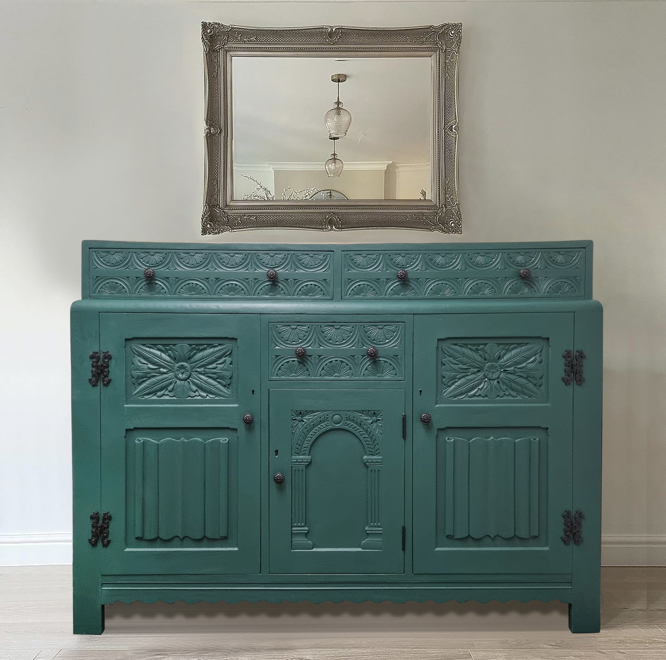 forest green carved sideboard