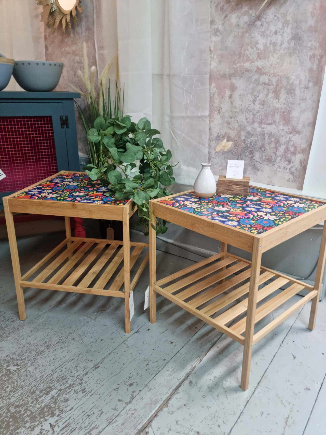 Bold Print Bamboo Tables