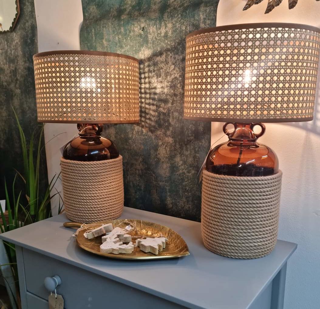 Cane and Seagrass Demijohn Lamps