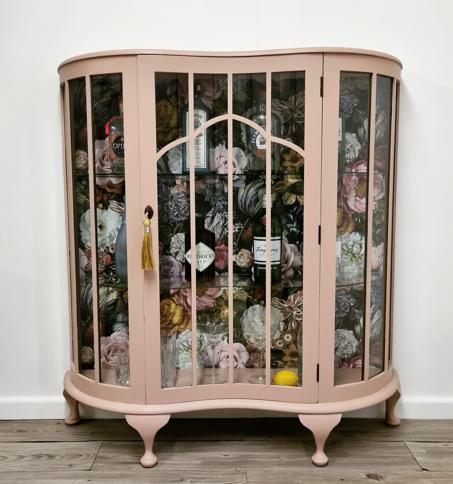 pink painted drinks cabinet