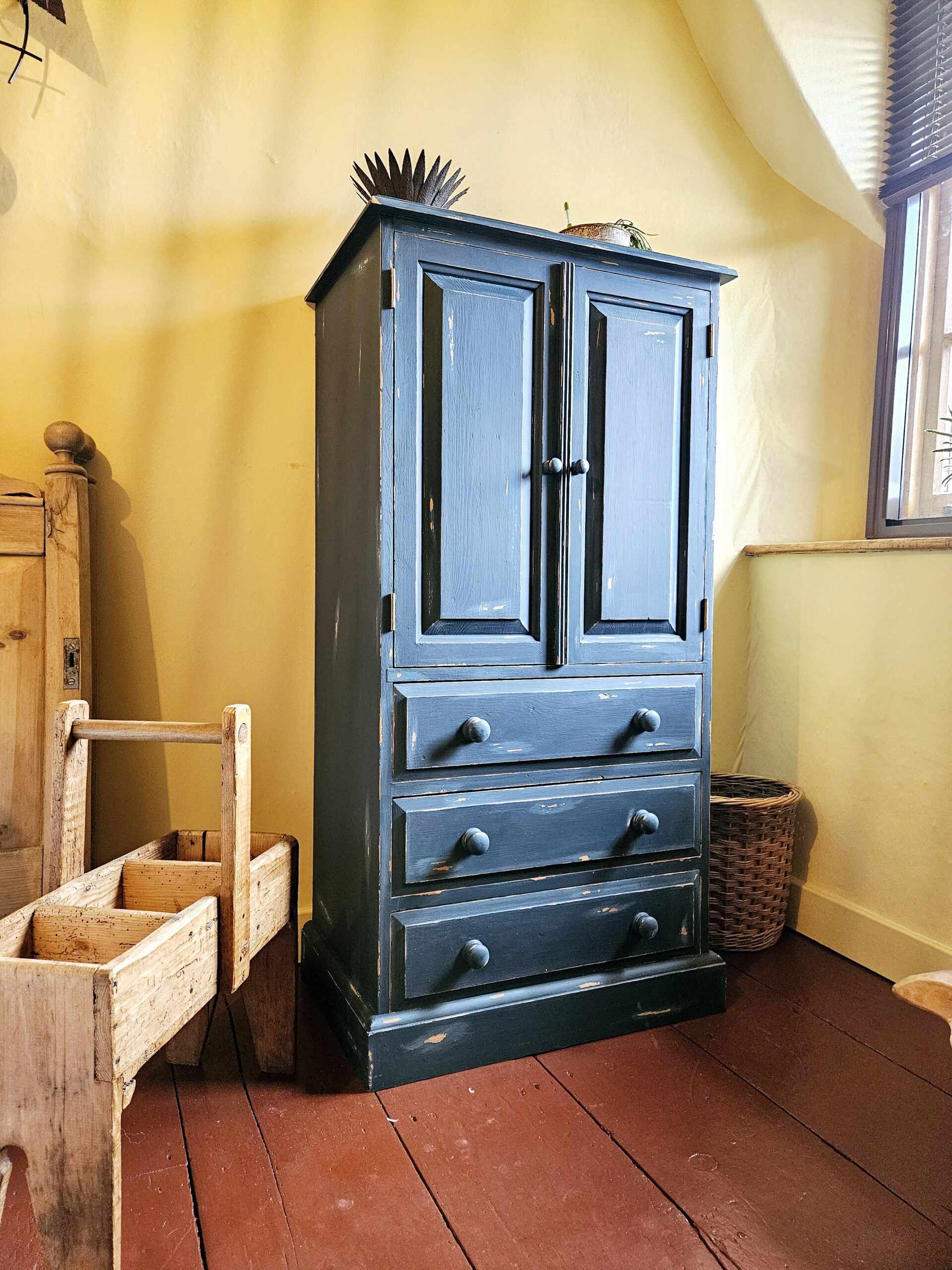 Distressed bedroom cupboard blue