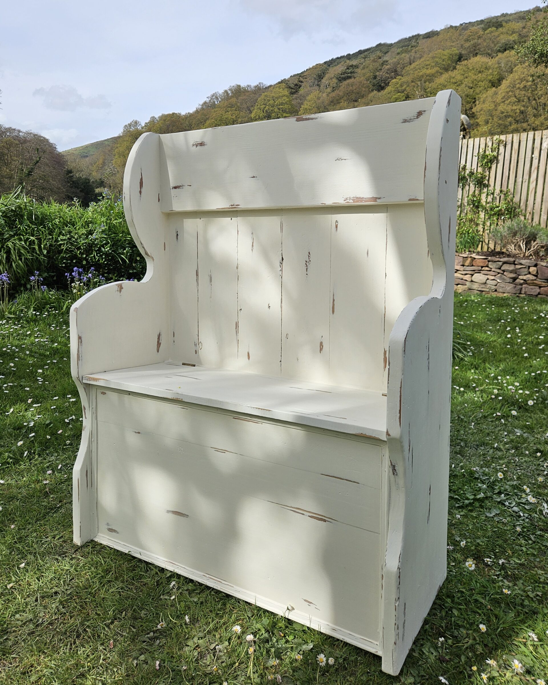 distressed monks bench white