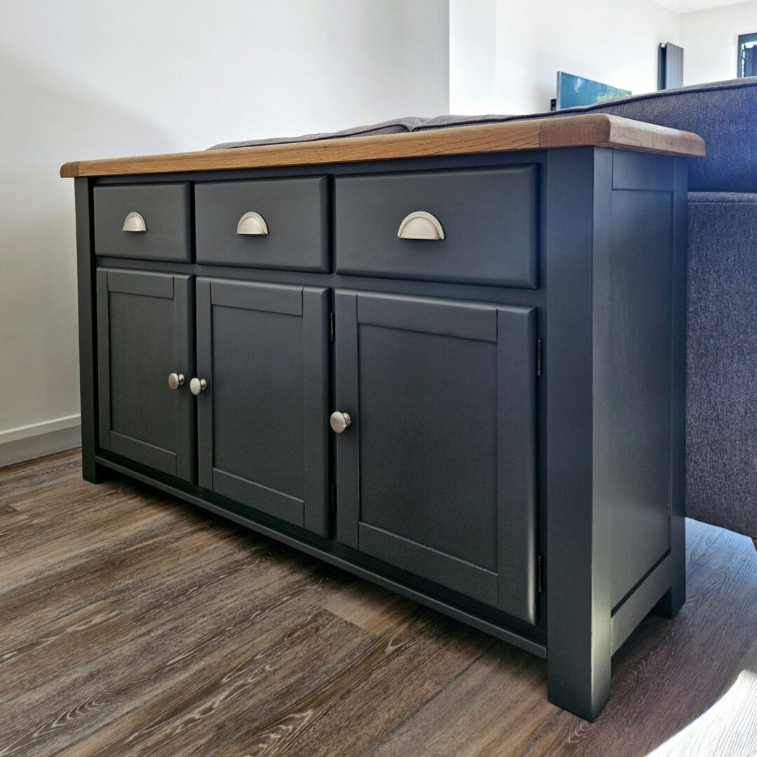 sideboard in vulcan dark grey with natural top