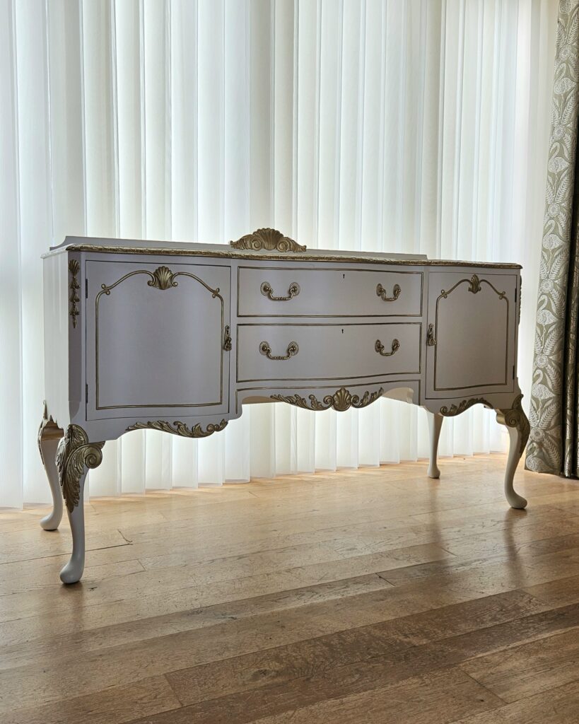 ornate gold and white sideboard - hand painted furniture - A Twist of Somerset - commission painting ornate gold and white sideboard - hand painted furniture - A Twist of Somerset - commission painting