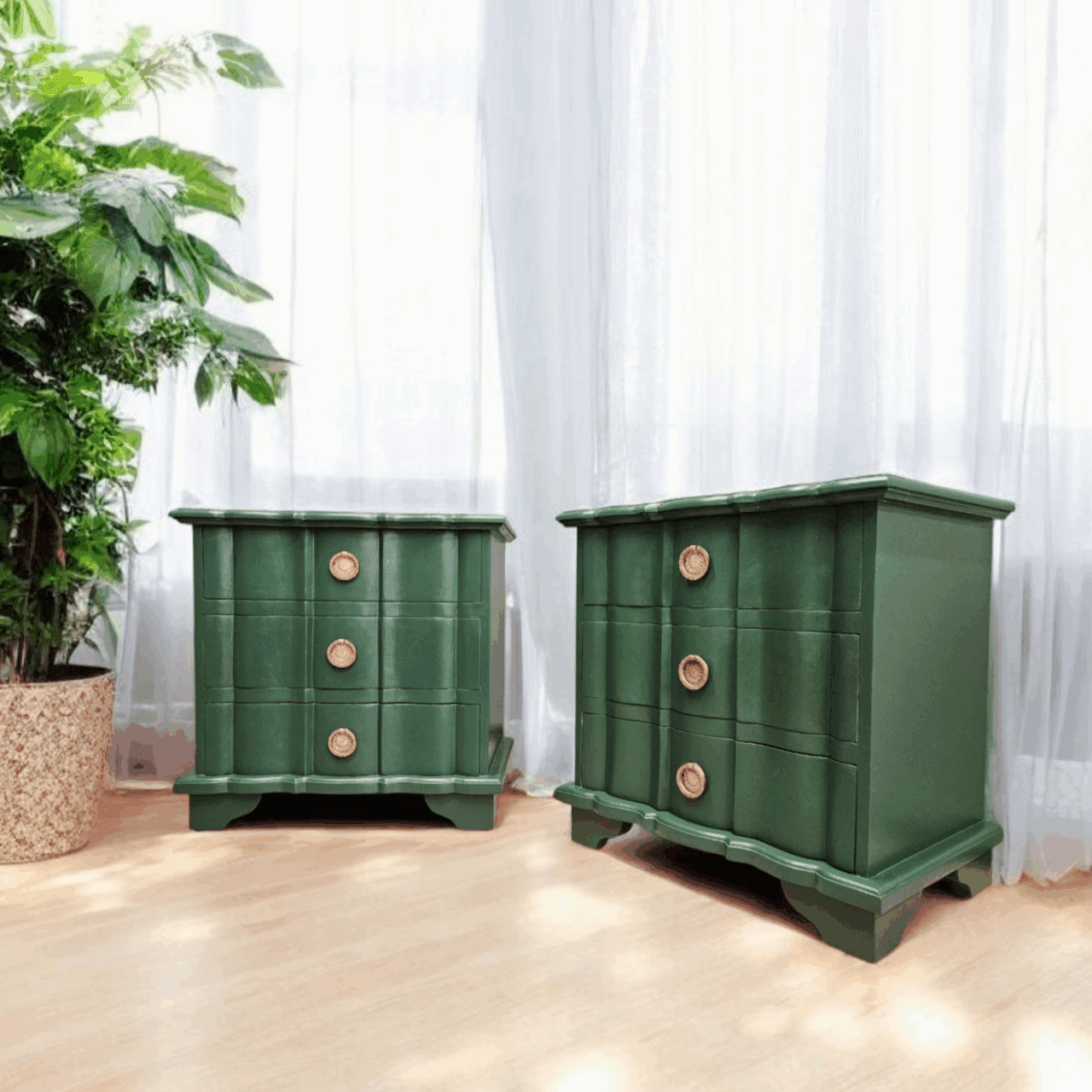 pair of bedside tables - dark brunswick - Graham and Green - hand painted furniture - A Twist of Somerset - painting commission