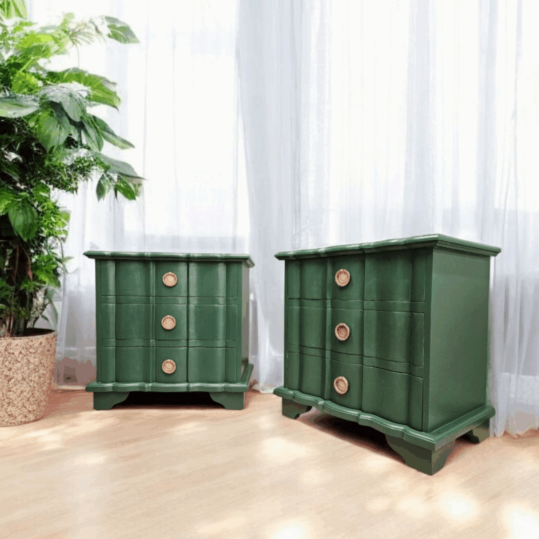 pair of bedside tables - dark brunswick - Graham and Green - hand painted furniture - A Twist of Somerset - painting commission