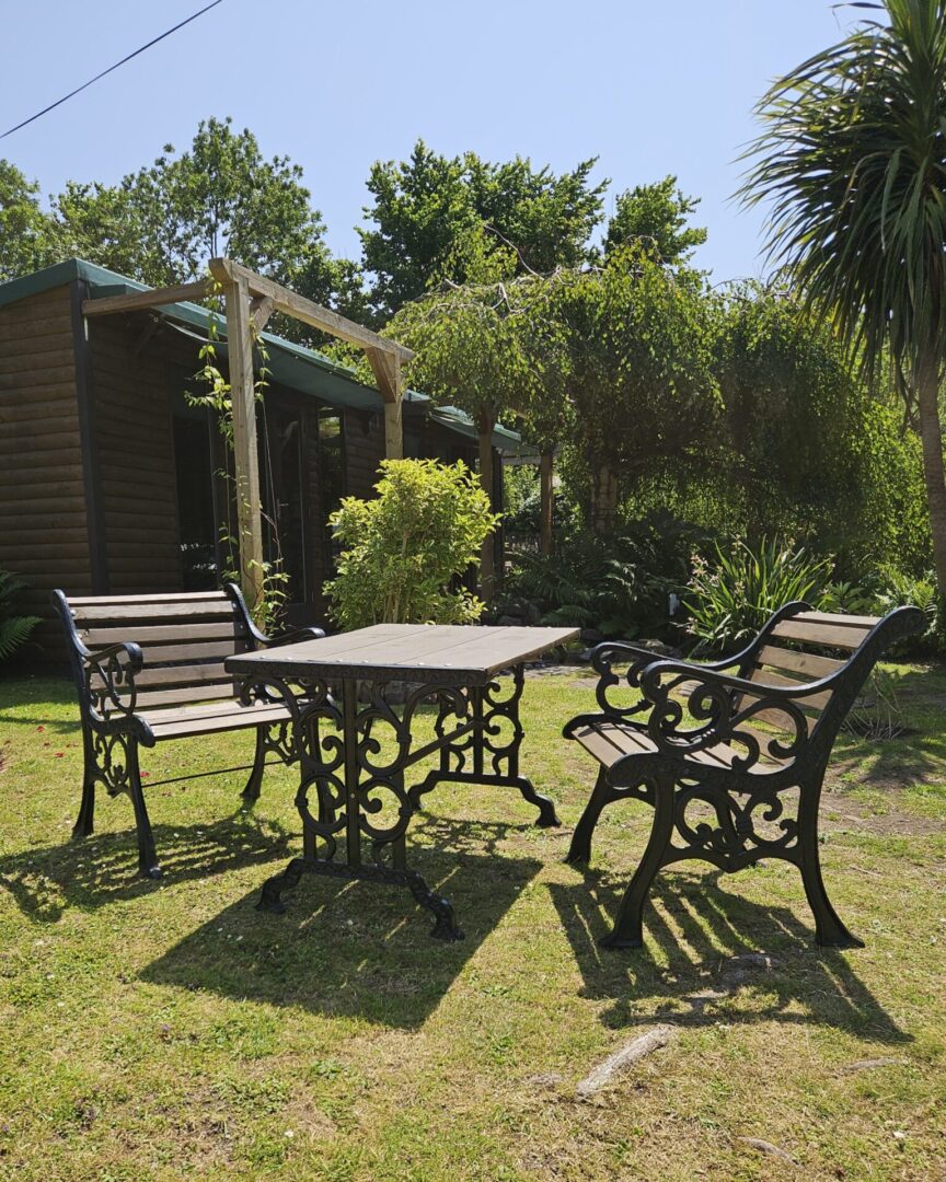 garden furniture set - oak stained - hand painted - A Twist of Somerset - painting commission