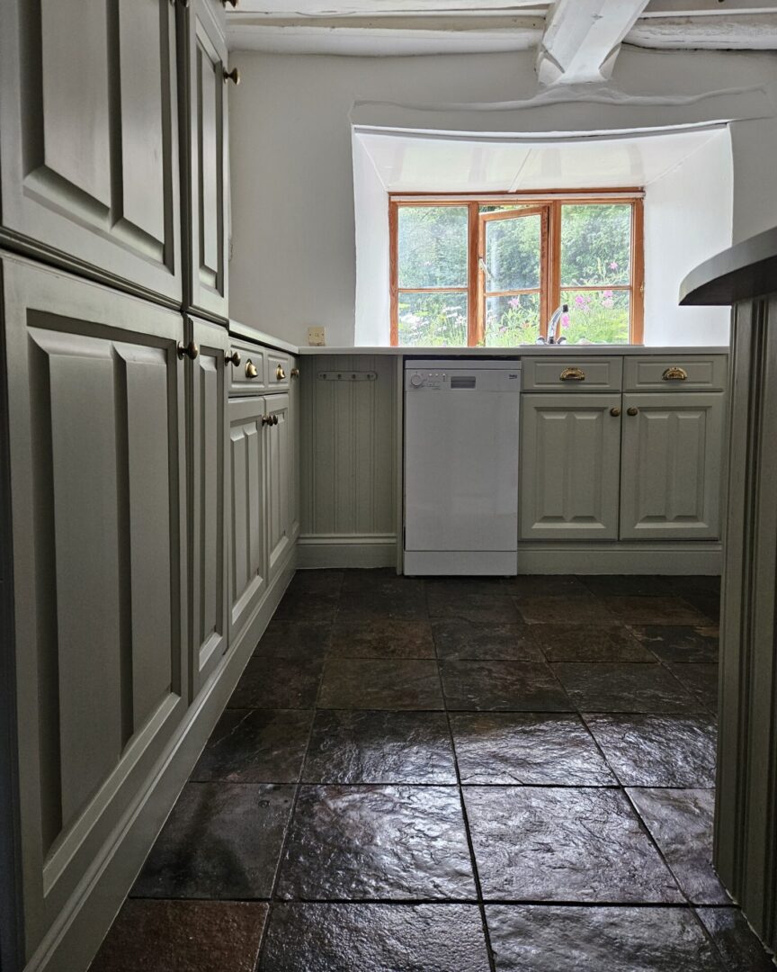 Green Stone Light - hand painted kitchen transformation - A Twist of Somerset - commission painting - Cupboard Cabinet Makeover