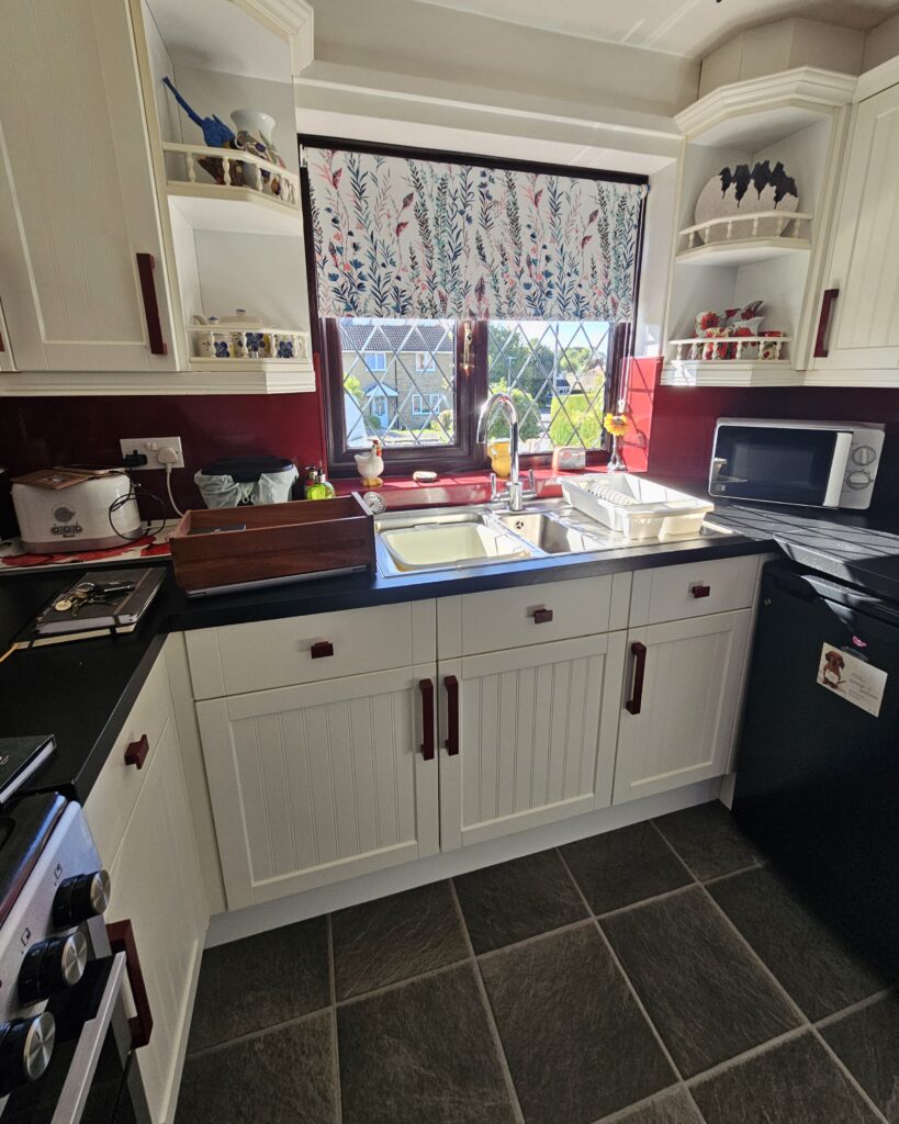 before and after - hand painted kitchen transformation - A Twist of Somerset - commission painting - Cupboard Cabinet Makeover