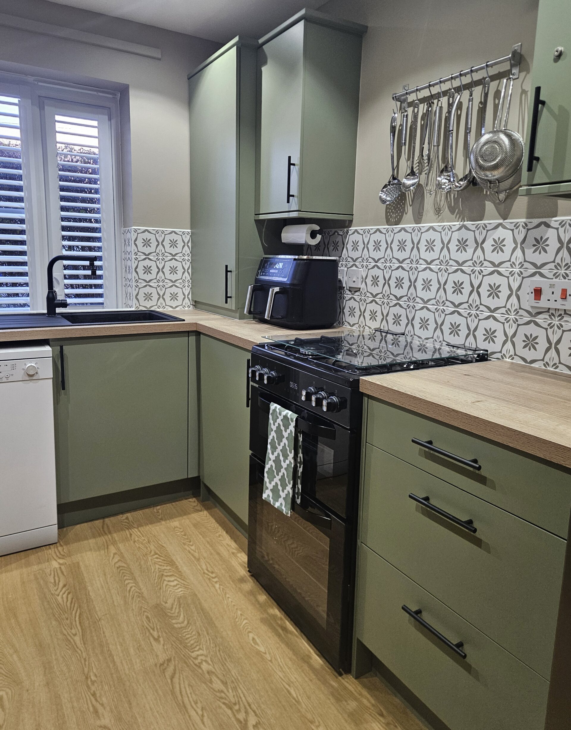 Sage Green - hand painted kitchen transformation - A Twist of Somerset - commission painting - Cupboard Cabinet Makeover