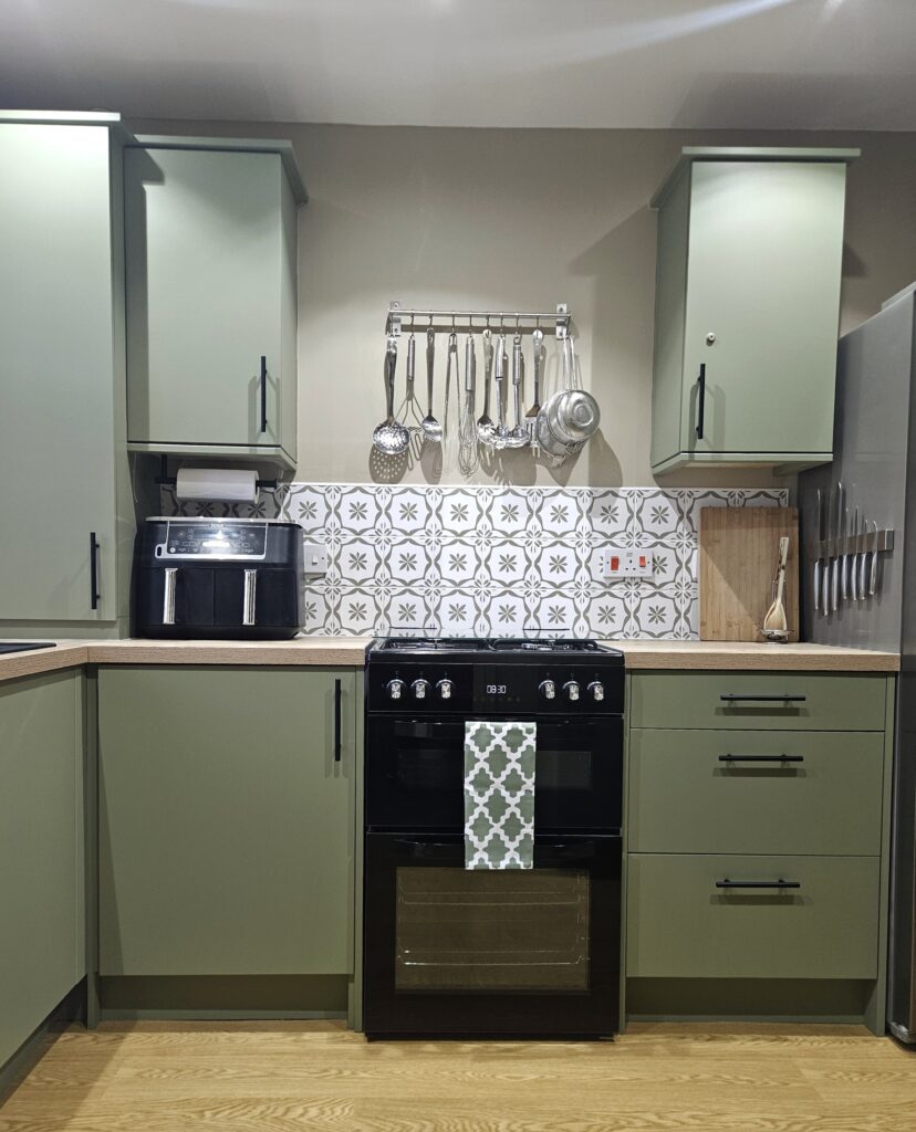 Sage Green - hand painted kitchen transformation - A Twist of Somerset - commission painting - Cupboard Cabinet Makeover