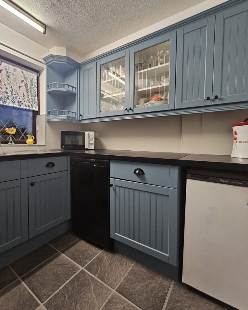 Etruria Blue and French Grey - hand painted kitchen transformation - A Twist of Somerset - commission painting - Cupboard Cabinet Makeover