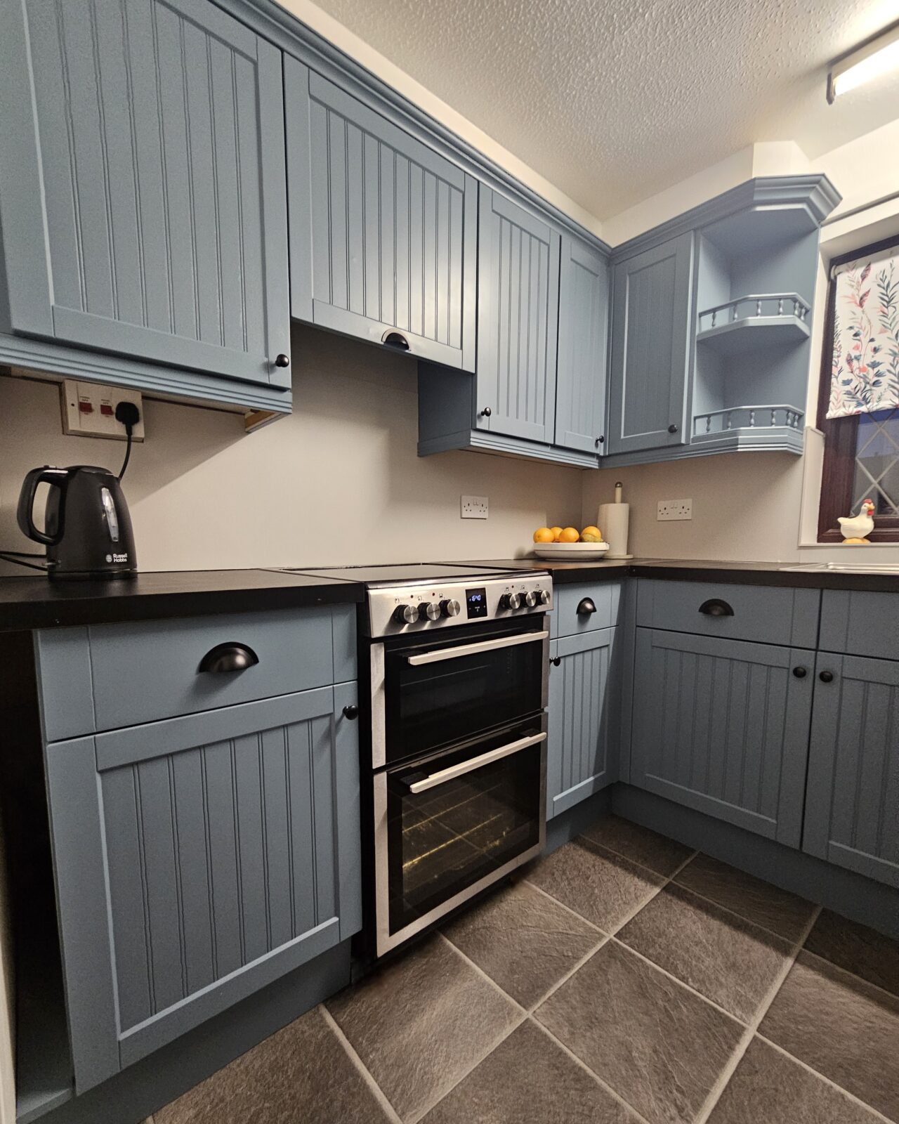 Etruria Blue and French Grey - hand painted kitchen transformation - A Twist of Somerset - commission painting - Cupboard Cabinet Makeover