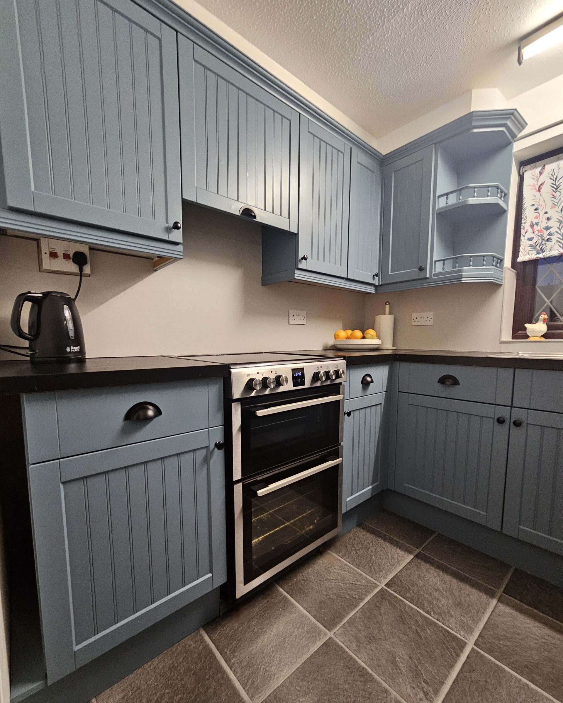 Etruria Blue and French Grey - hand painted kitchen transformation - A Twist of Somerset - commission painting - Cupboard Cabinet Makeover