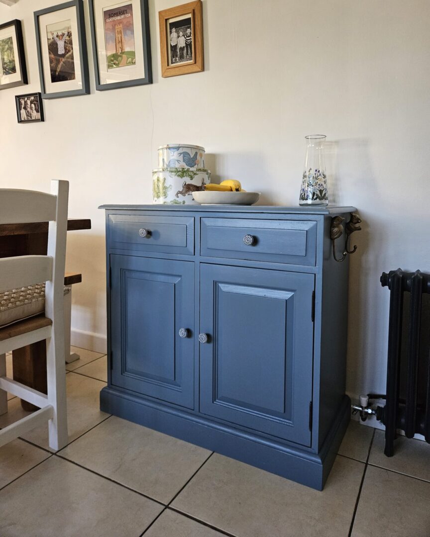 Etruria - blue - farmhouse pine cupboard - cabinet - chest of drawers - hand painted furniture - A Twist of Somerset - commission painting
