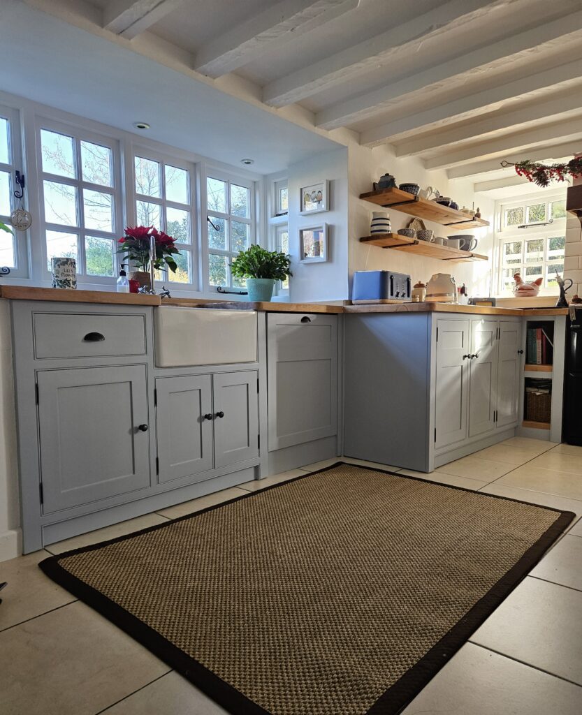 Bone China Blue - faint - hand painted kitchen transformation - A Twist of Somerset - commission painting - Cupboard Cabinet Makeover