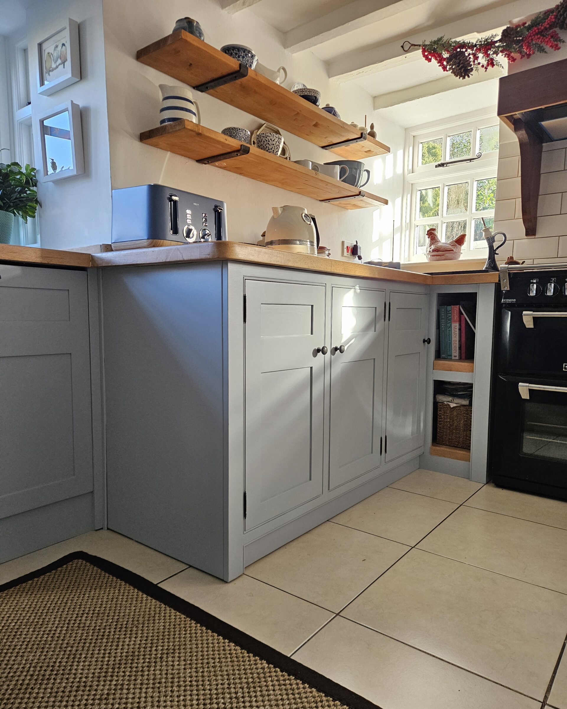 Bone China Blue - faint - hand painted kitchen transformation - A Twist of Somerset - commission painting - Cupboard Cabinet Makeover