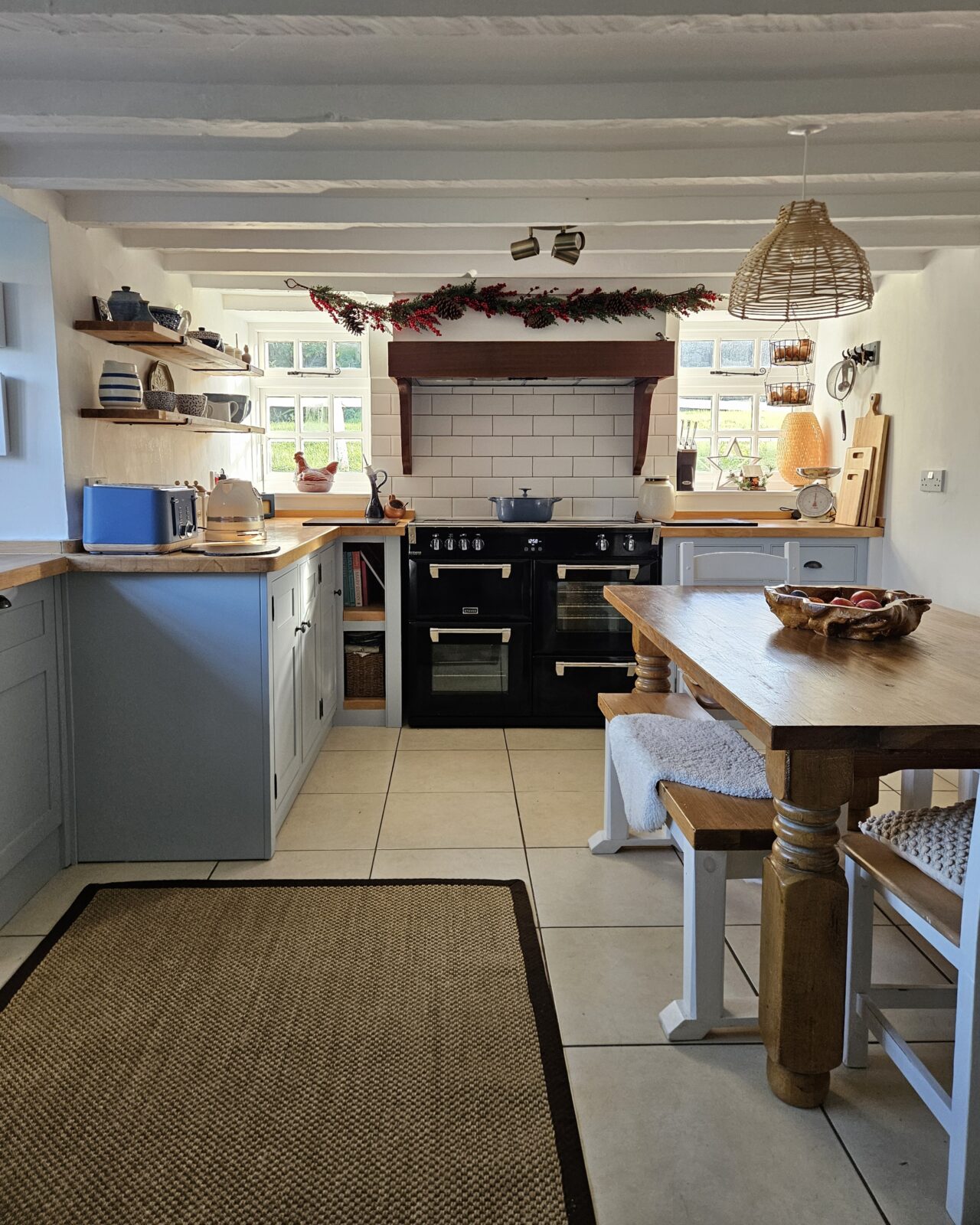 Bone China Blue - faint - hand painted kitchen transformation - A Twist of Somerset - commission painting - Cupboard Cabinet Makeover