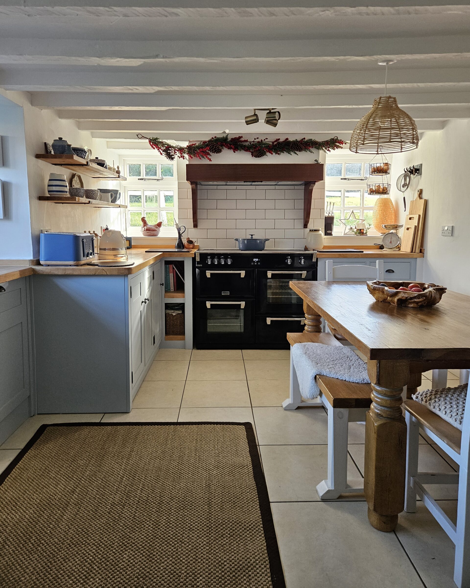 Bone China Blue - faint - hand painted kitchen transformation - A Twist of Somerset - commission painting - Cupboard Cabinet Makeover