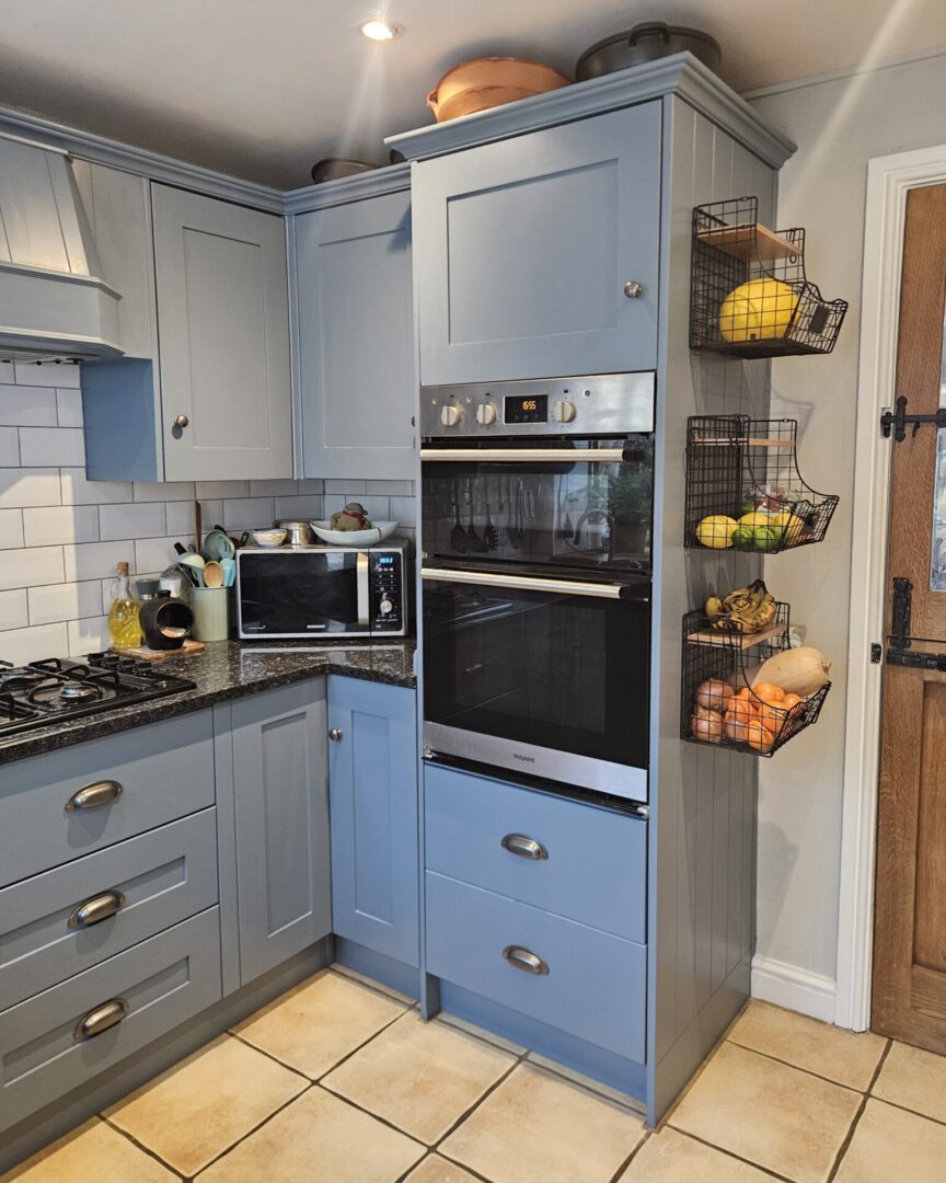 Etruria Blue and French Grey - hand painted kitchen transformation - A Twist of Somerset - commission painting - Cupboard Cabinet Makeover