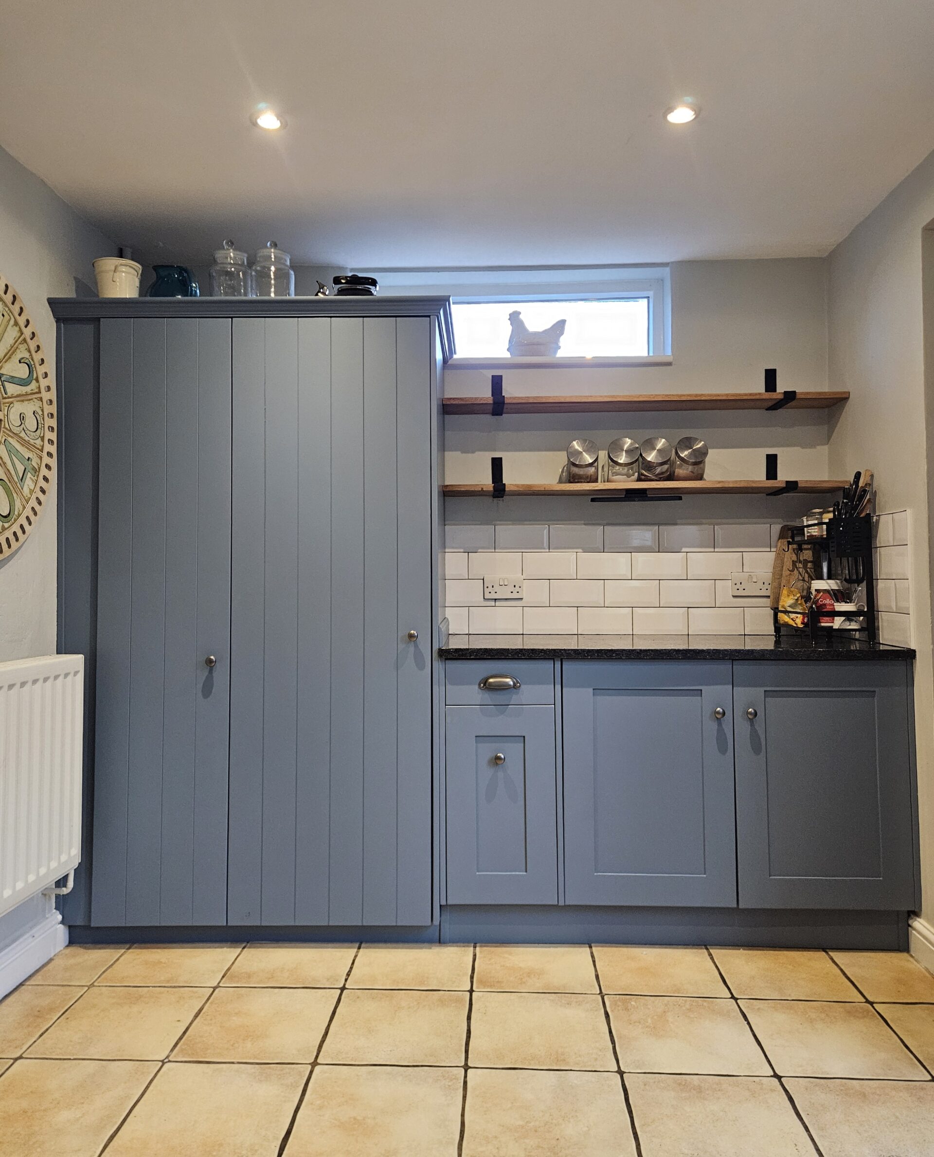 Etruria Blue and French Grey - hand painted kitchen transformation - A Twist of Somerset - commission painting - Cupboard Cabinet Makeover