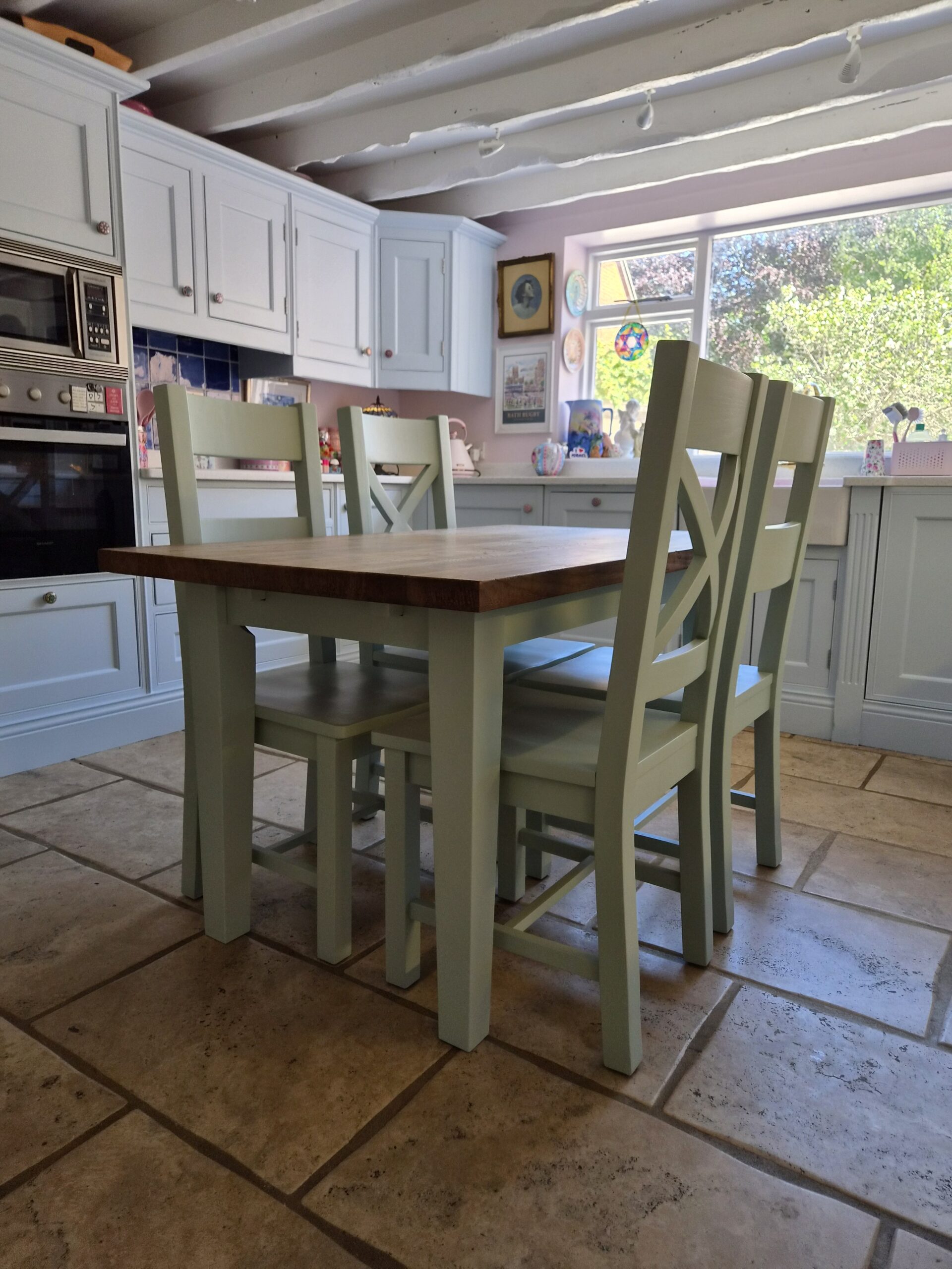 farmhouse table and chairs - aquamarine mid hand painted furniture - A Twist of Somerset - commission painting