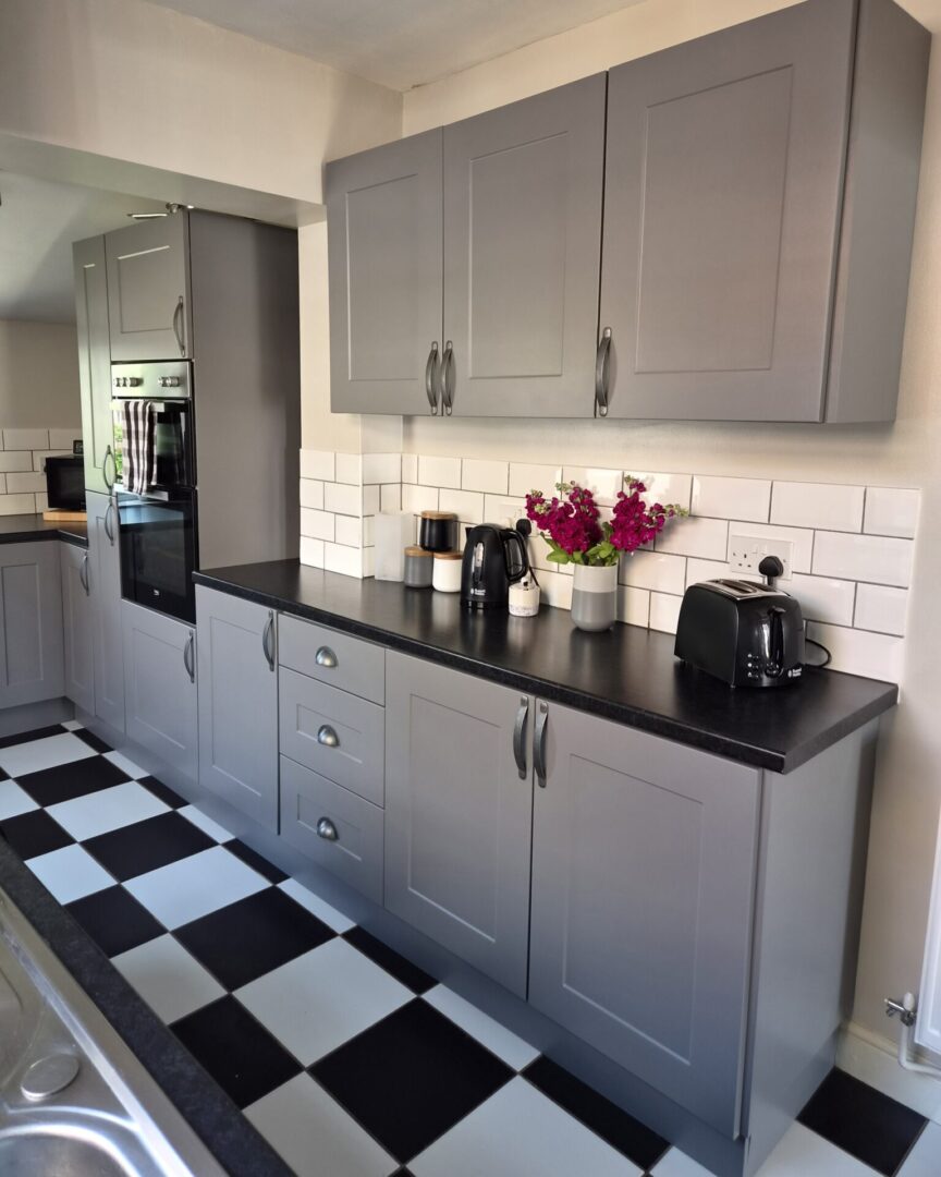 dark lead colour - hand painted kitchen transformation - A Twist of Somerset - commission painting - Cupboard Cabinet Makeover