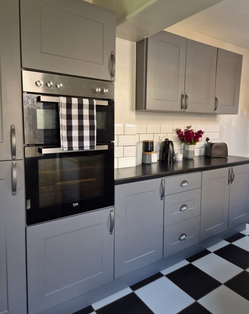 dark lead colour - hand painted kitchen transformation - A Twist of Somerset - commission painting - Cupboard Cabinet Makeover
