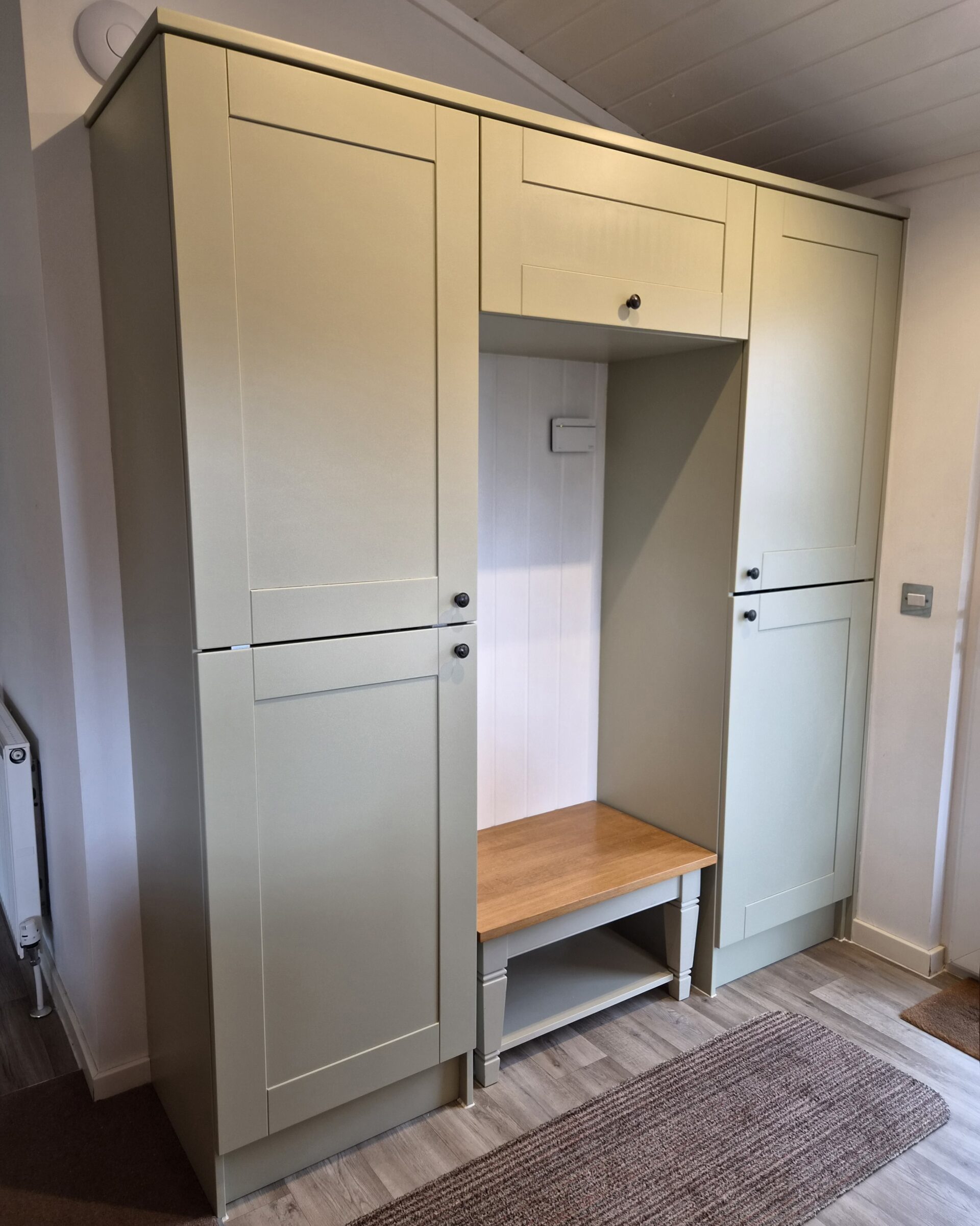 book room green - hall unit - utility - hand painted kitchen transformation - A Twist of Somerset - commission painting - Cupboard Cabinet Makeover