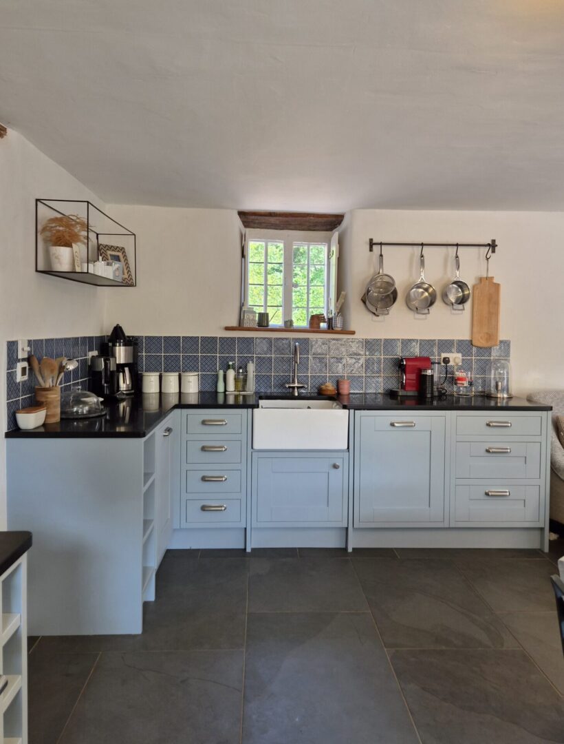 bone china blue - hand painted kitchen transformation - A Twist of Somerset - commission painting - Cupboard Cabinet Makeover