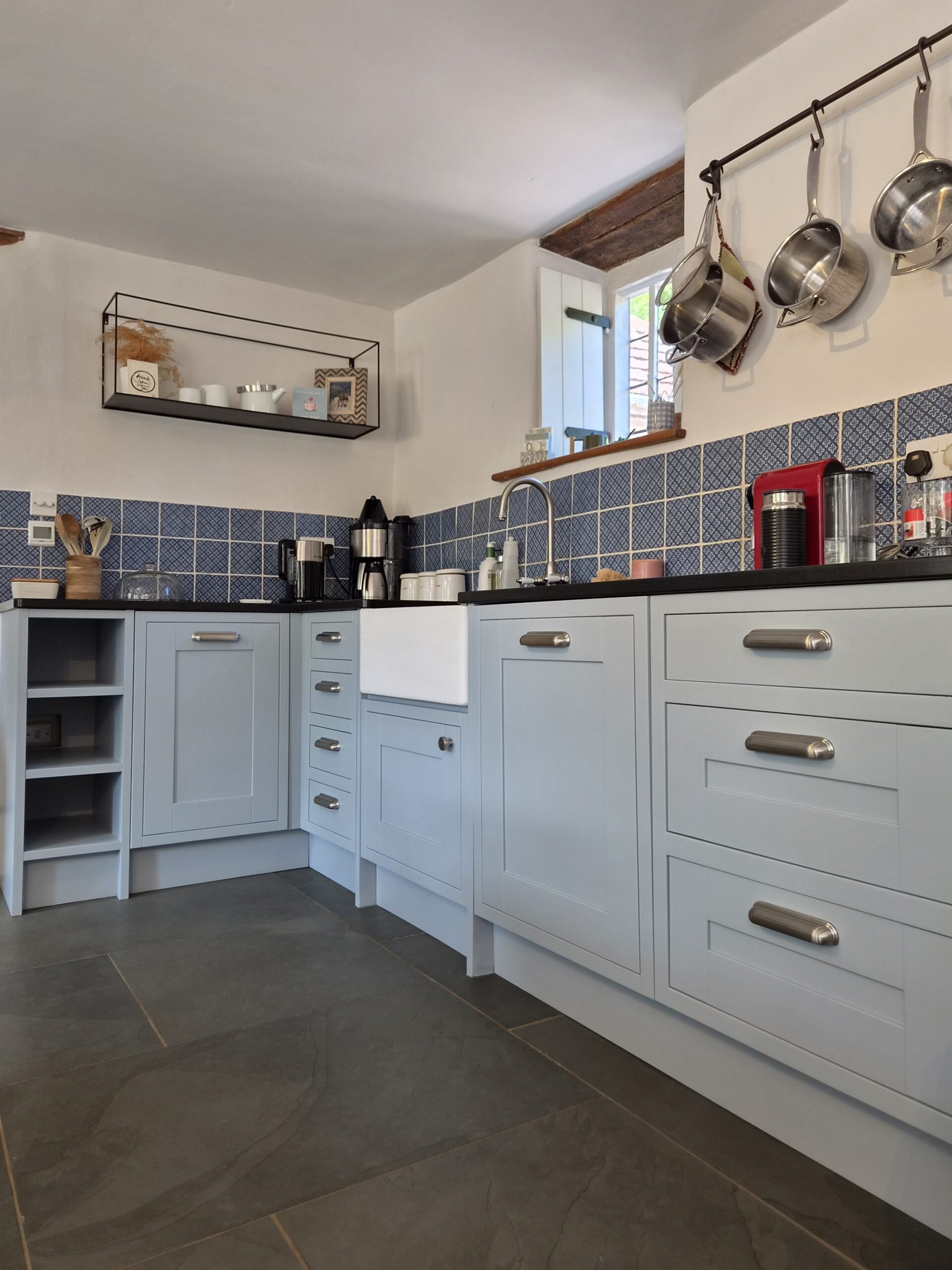 bone china blue - hand painted kitchen transformation - A Twist of Somerset - commission painting - Cupboard Cabinet Makeover