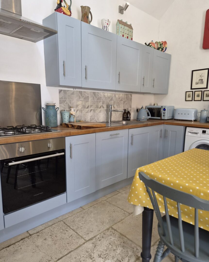 barn conversion - bone china blue - hand painted kitchen transformation - A Twist of Somerset - commission painting - Cupboard Cabinet Makeover