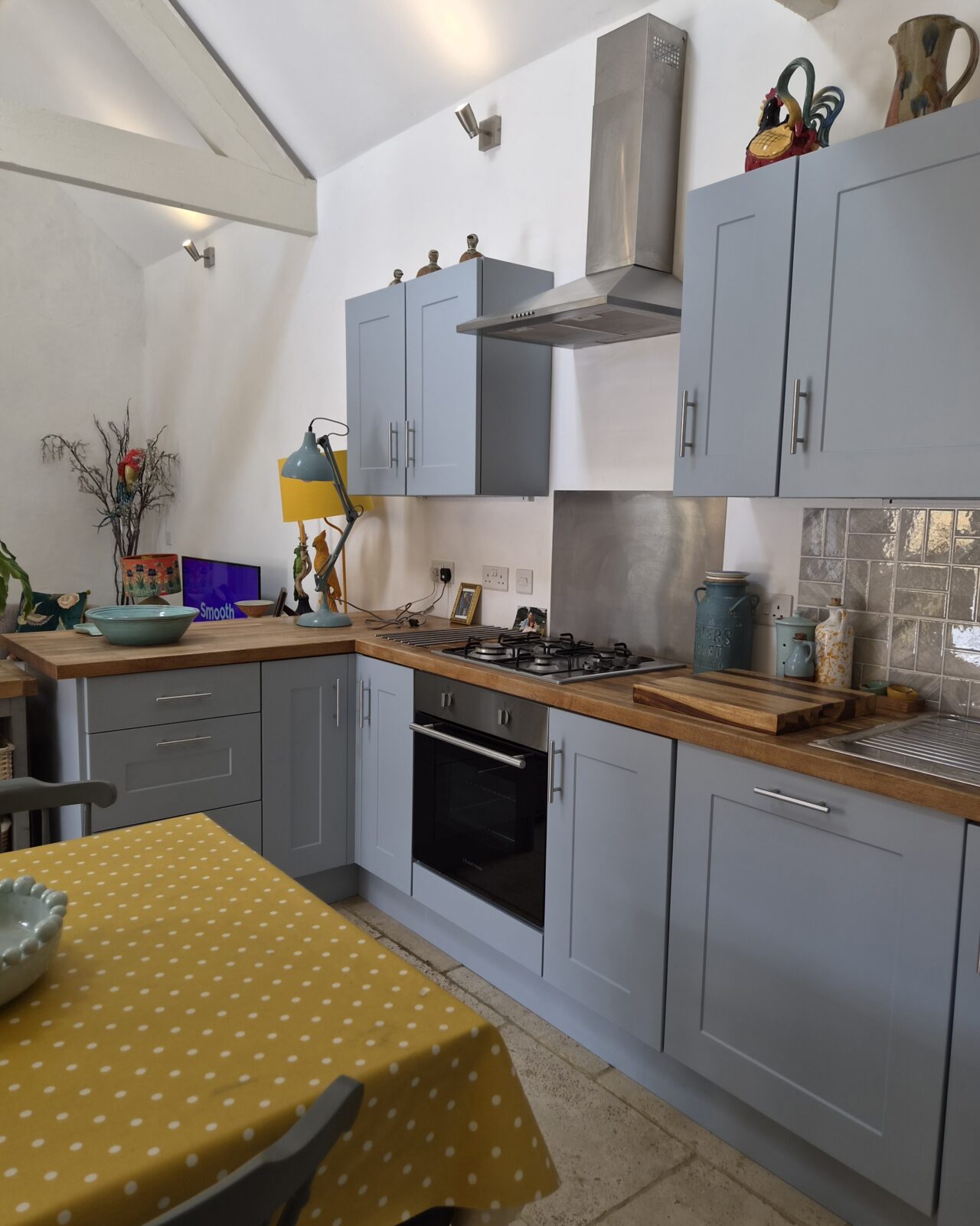barn conversion - bone china blue - hand painted kitchen transformation - A Twist of Somerset - commission painting - Cupboard Cabinet Makeover