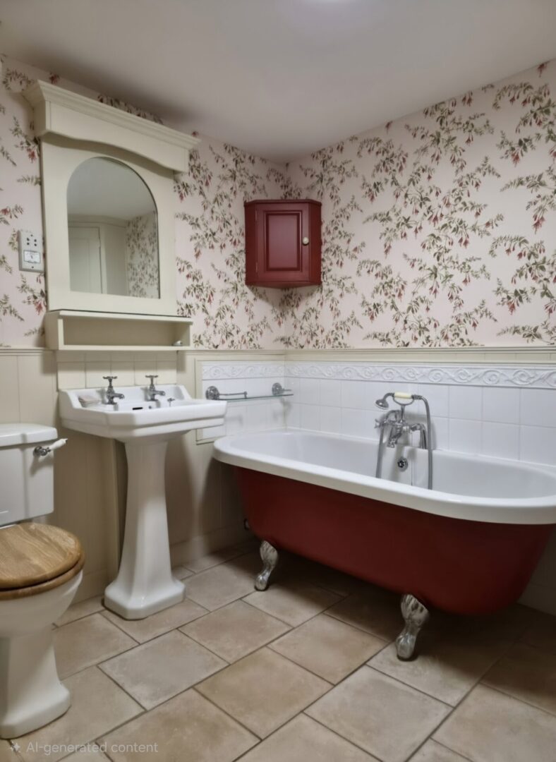 clay mid - bronze red roll top bath -hand painted bathroom - A Twist of Somerset - commission painting