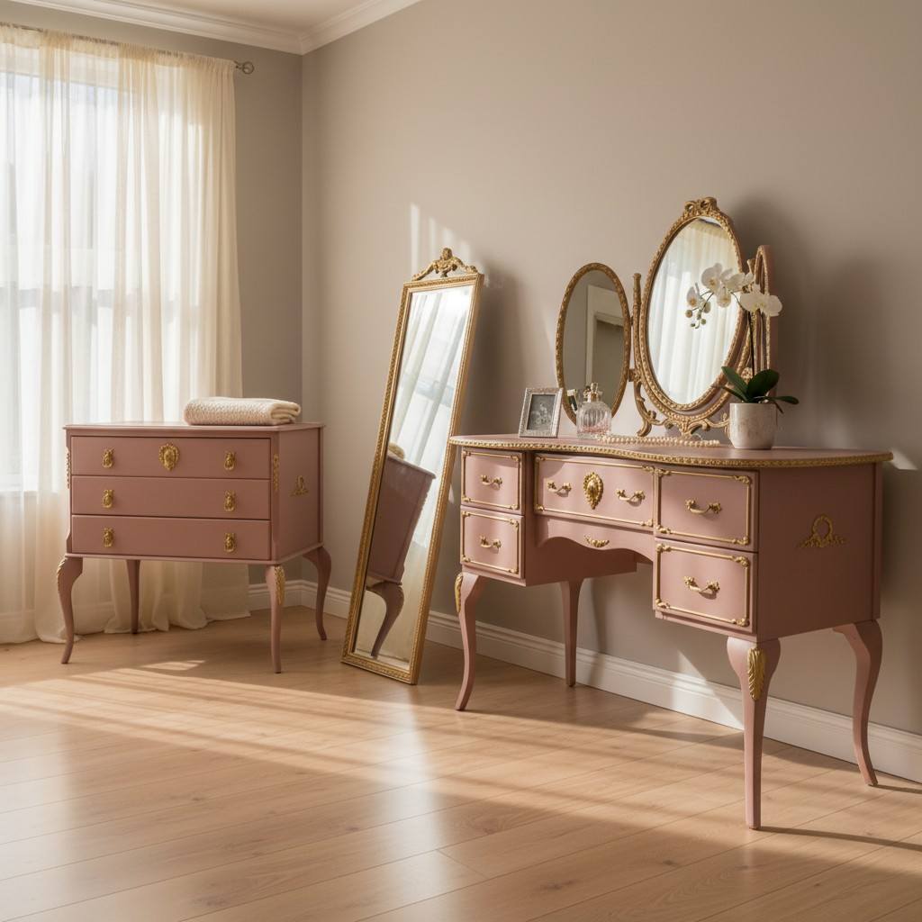 French bedroom set - Louis - blush pink and gold- hand painted furniture - A Twist of Somerset - commission painting