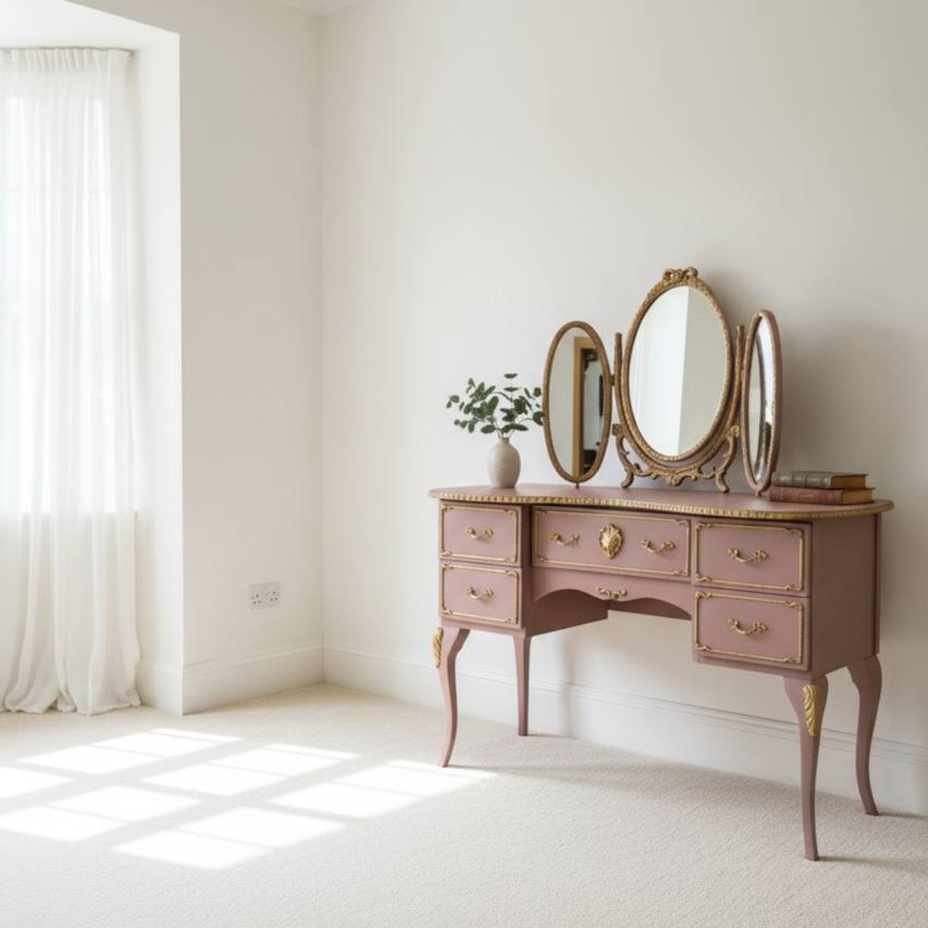 dressing table - French bedroom Louis - blush pink - hand painted furniture - A Twist of Somerset - commission painting