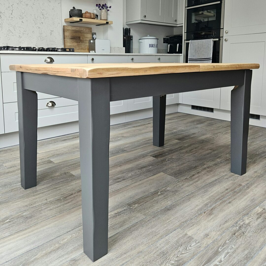 Kitchen dining room table in vulcan - dark - grey with natural top - hand painted furniture - A Twist of Somerset - commission painting