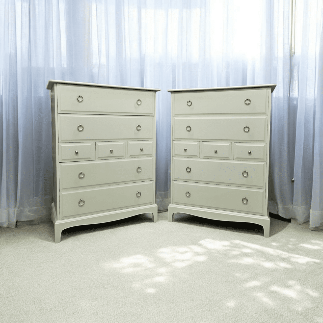 pair of stag chest of drawers - boringdon green - sage - hand painted furniture - A Twist of Somerset - painting commission