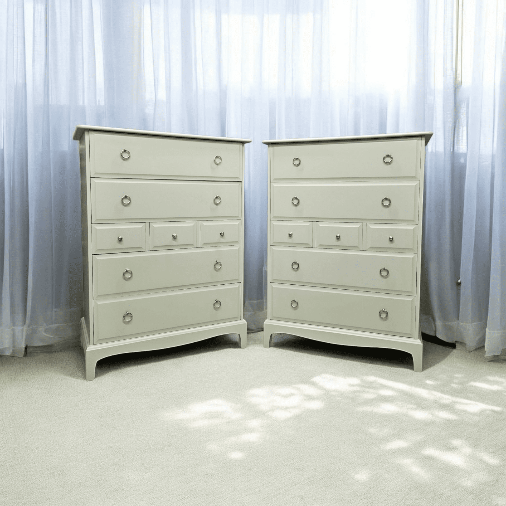 pair of stag chest of drawers - boringdon green - sage - hand painted furniture - A Twist of Somerset - painting commission