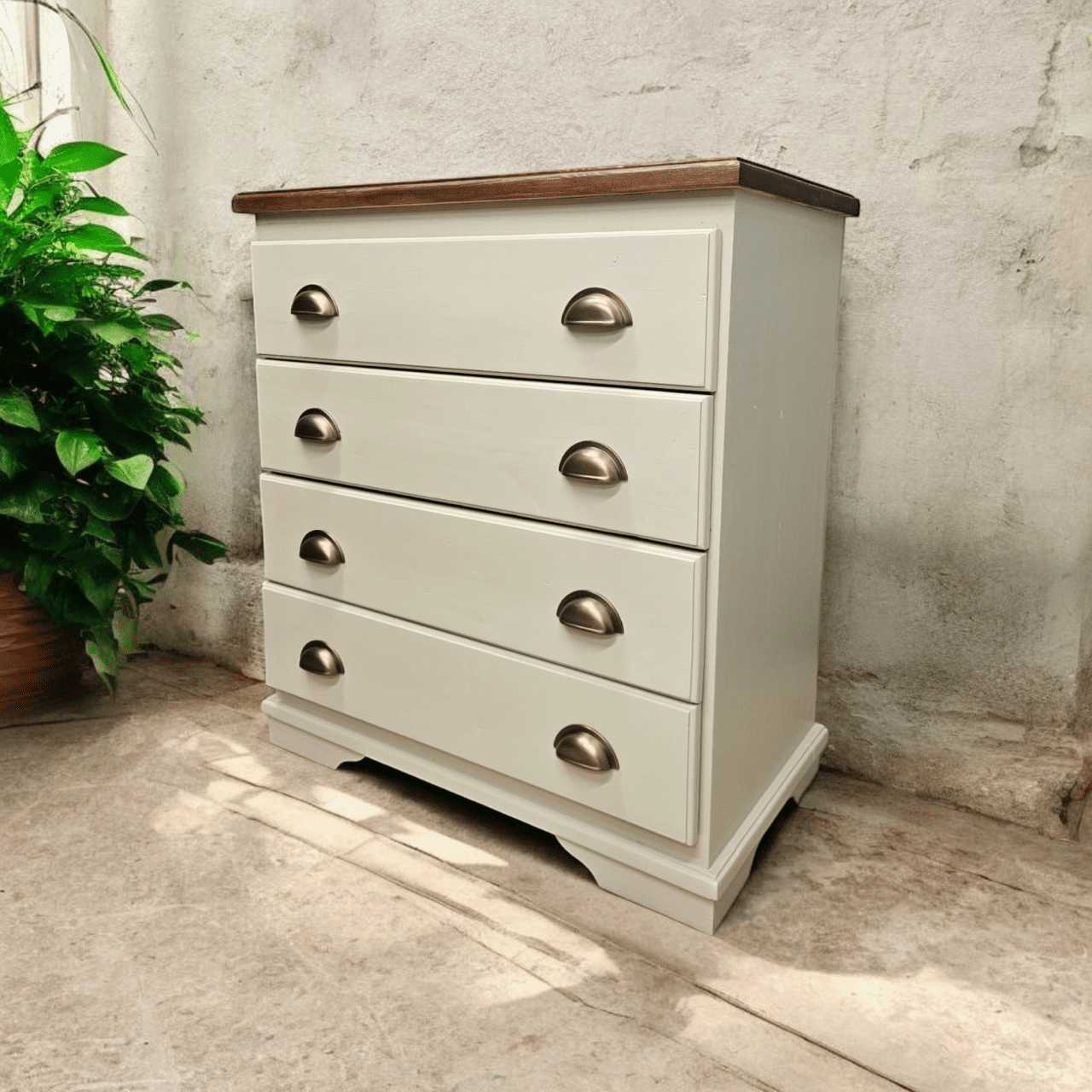 drop cloth chest of drawers - cream - cup handles - hand painted furniture - A Twist of Somerset - painting commission