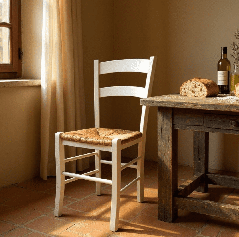 Slaked Lime - white ladder back chair with rush seat - hand painted furniture - A Twist of Somerset - commission painting