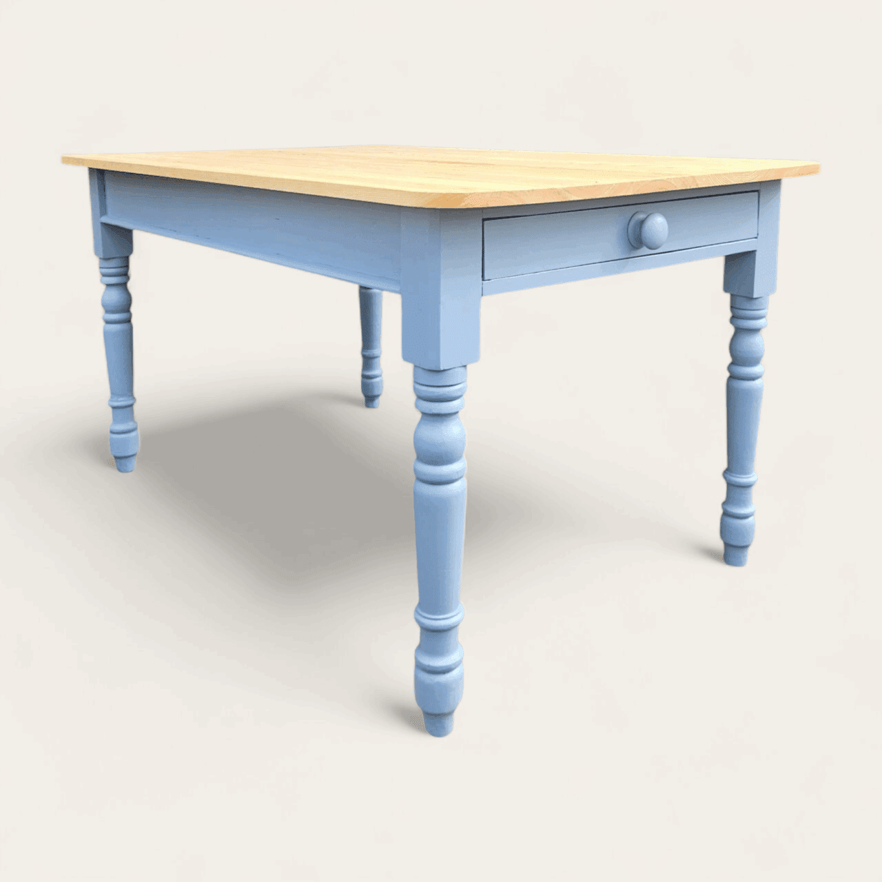 grey stone - pale blue - farmhouse kitchen table with drawer - rustic - hand painted furniture - A Twist of Somerset - commission painting