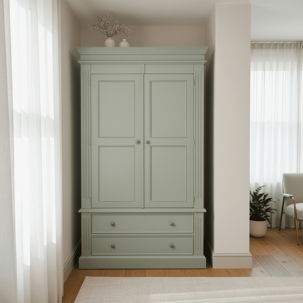 Windmill Lane - Green - farmhouse pine wardrobe- cabinet - hand painted furniture - A Twist of Somerset - commission painting