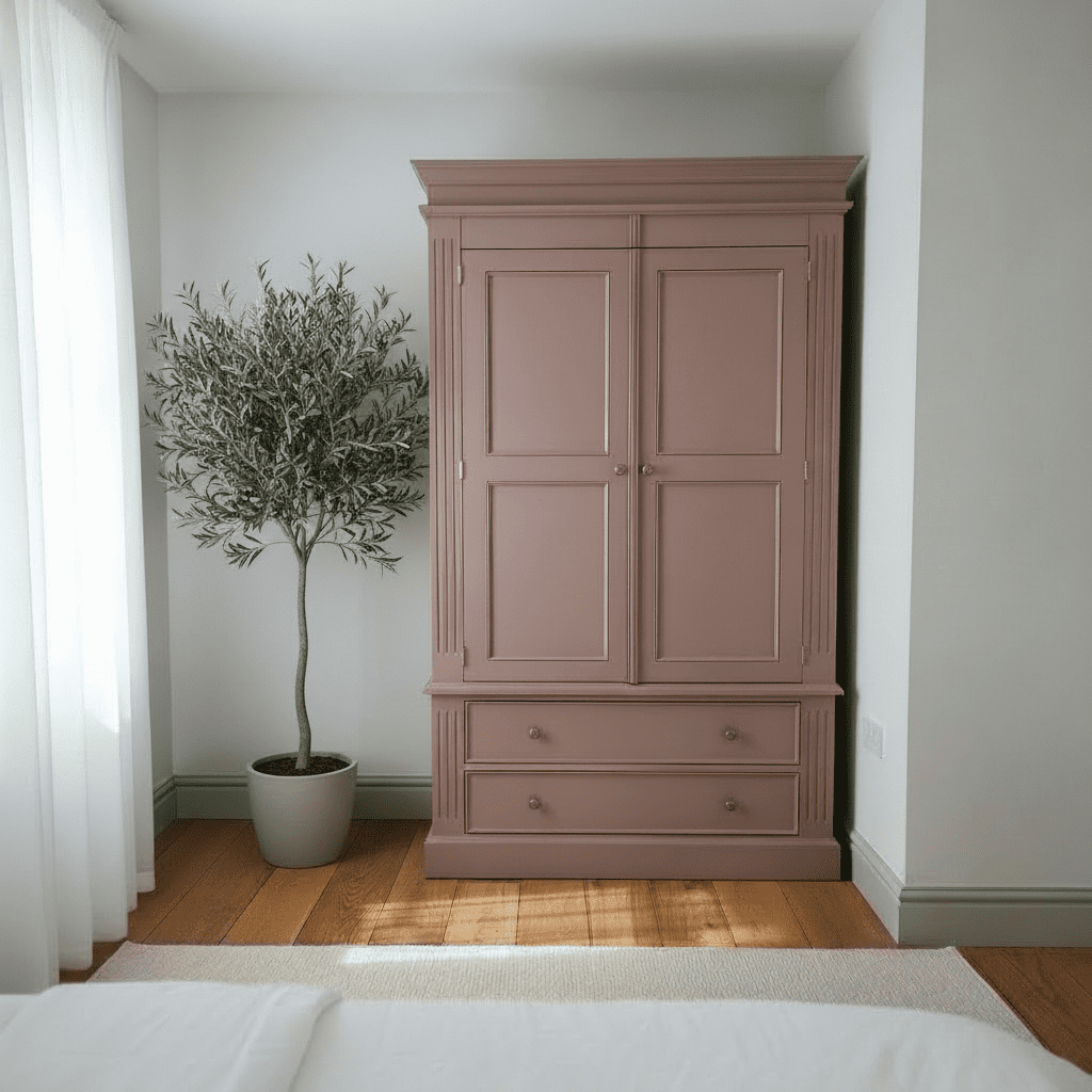 Nether Red - Pink - farmhouse pine wardrobe- cabinet - hand painted furniture - A Twist of Somerset - commission painting