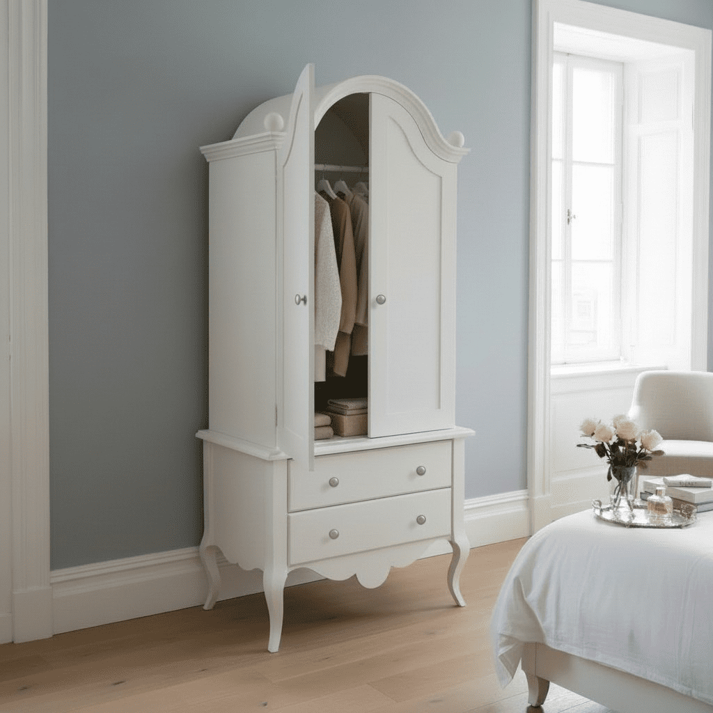 Joanna - White - Taupe - Armoire wardrobe- cabinet - hand painted furniture - A Twist of Somerset - commission painting