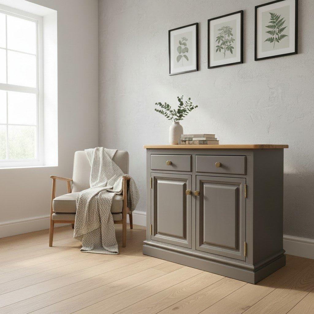 wooden sideboard - dark lead colour - grey - hand painted furniture - A Twist of Somerset - commission painting