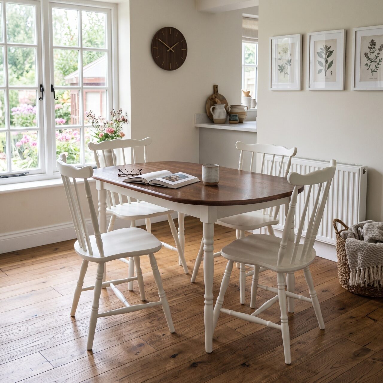 dining table and chairs - silent white mid - cream - neutral - hand painted furniture - A Twist of Somerset - commission painting