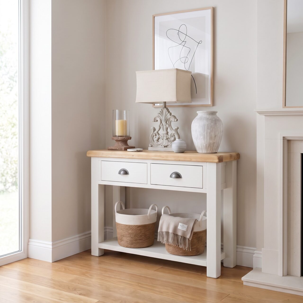 console table - sideboard - slaked lime - white - cream - neutral - hand painted furniture - A Twist of Somerset - commission painting
