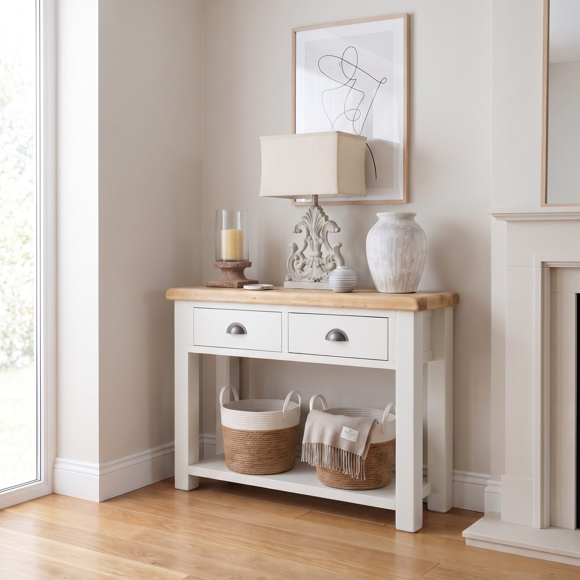 console table - sideboard - slaked lime - white - cream - neutral - hand painted furniture - A Twist of Somerset - commission painting