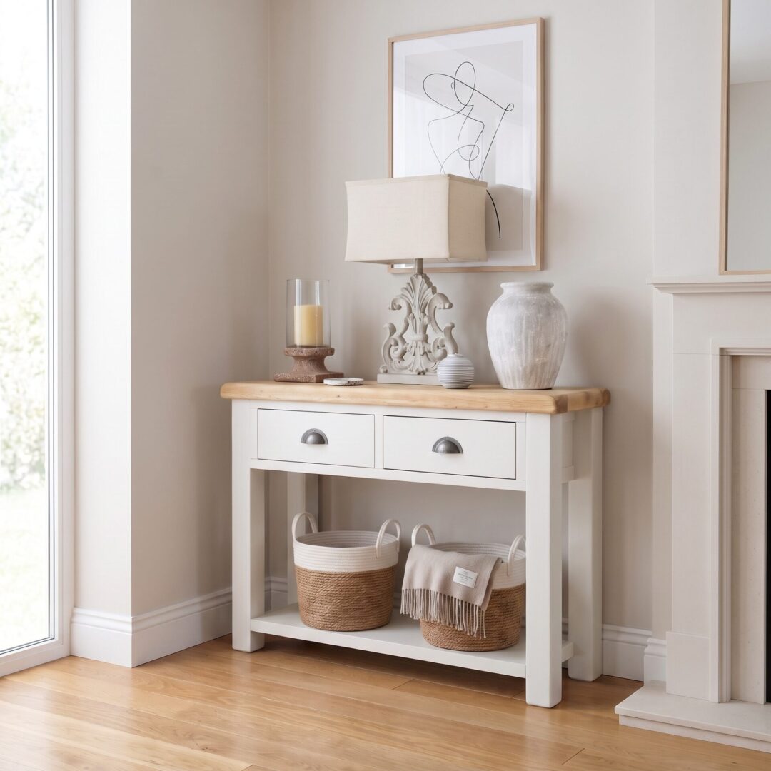 console table - sideboard - slaked lime - white - cream - neutral - hand painted furniture - A Twist of Somerset - commission painting